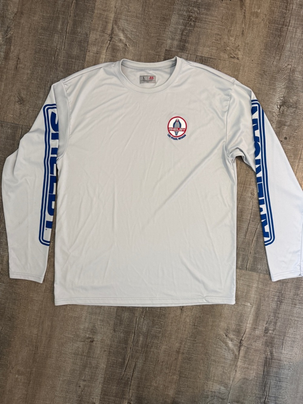 Selby  racing  grey  Long-Sleeve Tee with Blue Sleeve Graphics